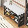 Entryway Shoe Bench with Integrated Shoe Rack and Soft Cushion Seat
