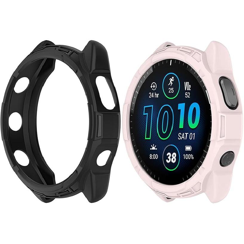 2Pack Soft TPU Case Cover (Black+Green) Compatible with Garmin Forerunner965 Running Smartwatch Protective Case Intended for Forerunner 965 Watch