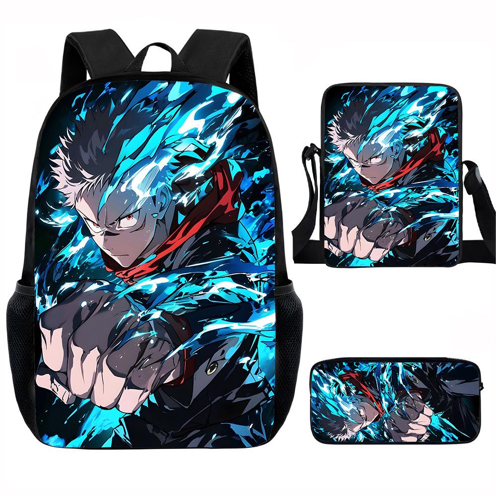 J-Jujutsu Kaisen 3pcs Set Backpack 40cm/15.7inch School Bags Shoulder Bag Pencil Case Computer Book Bag for Boys Girls Best Gift