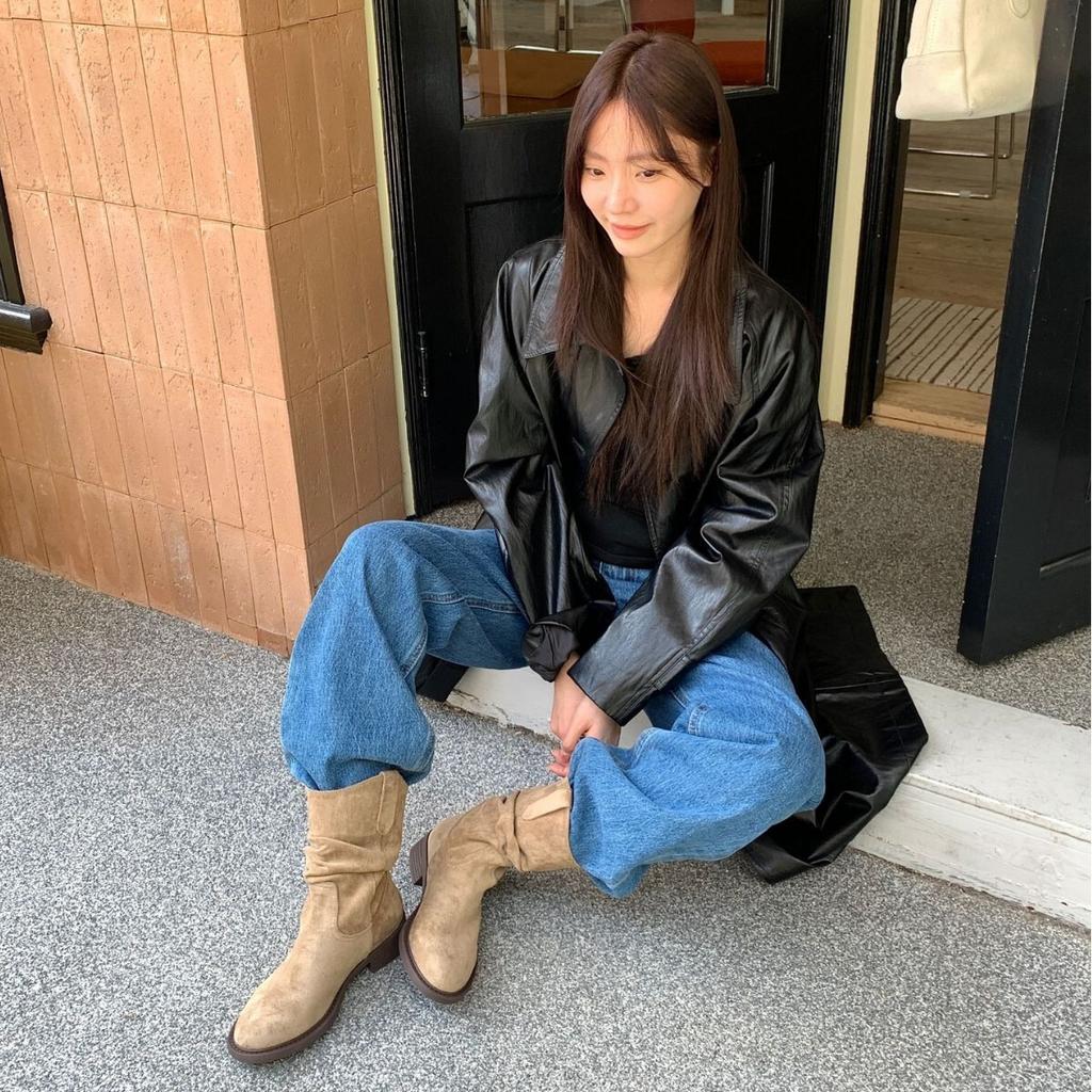 DAPAI SHOW retro thick-soled height-increasing and thin medium boots women's single boots western cowboy stacking sleeve short boots