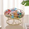 Yousheng Metal Wire Fruit Basket Round Mesh Fruit Bowl with Marble Texture Tray Modern Decorative Bread Snacks Serving Bowl for Kitchen Countertop