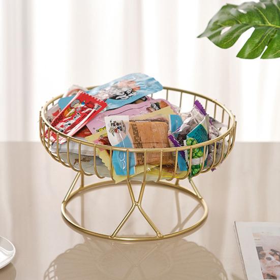 Yousheng Metal Wire Fruit Basket Round Mesh Fruit Bowl with Marble Texture Tray Modern Decorative Bread Snacks Serving Bowl for Kitchen Countertop