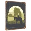Vintage Knight On Horse Silhouette Metal Wall Art Rainy Castle Scenery Retro Home Decor Hanging Painting
