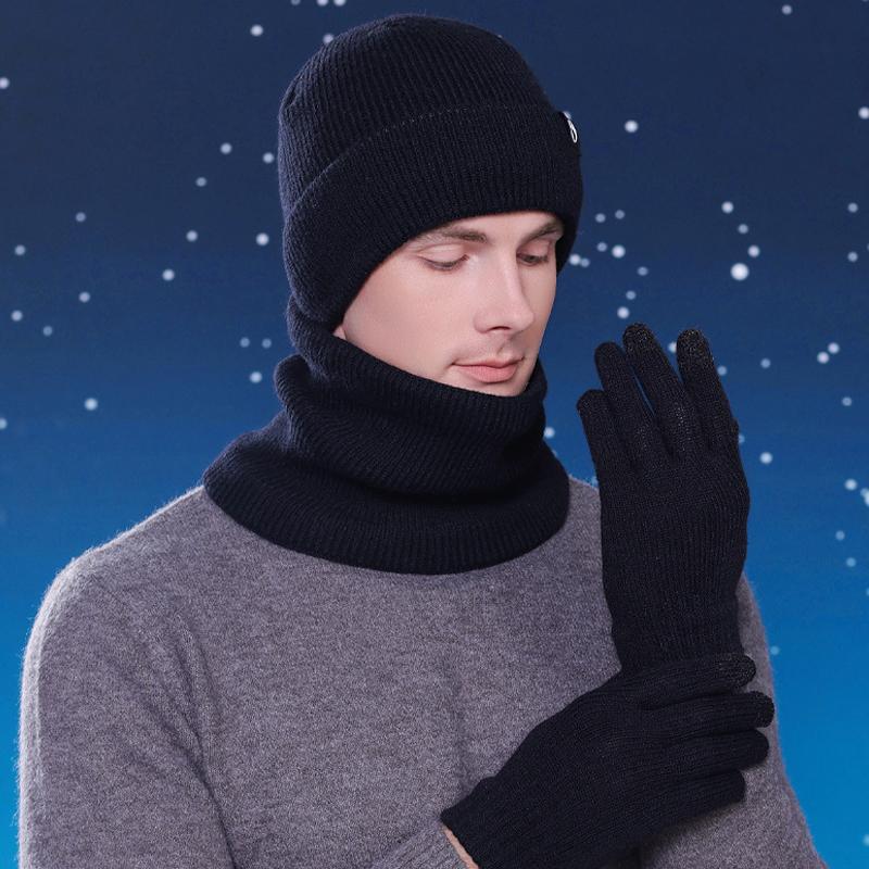 Зимняя шапка перчатки шарф костюм бархат теплая защита ушей шерстяная шапка мужская — фото 12