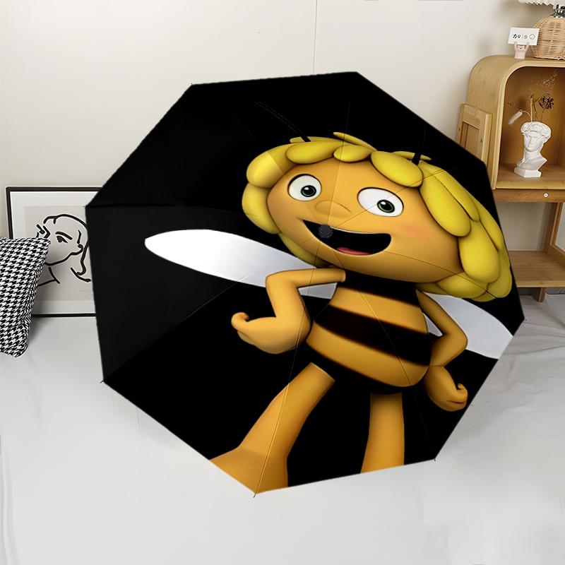 Maya the Bee Print Automatic Umbrella, 8 Rib Iron Frame, Plastic Handle, Suitable for Outdoor Travel &Daily , Ideal Gift