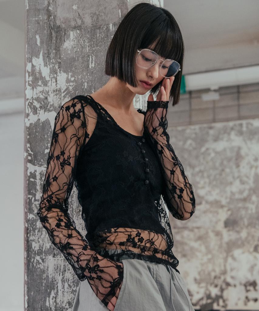 Lace Layered Hoodie_Black