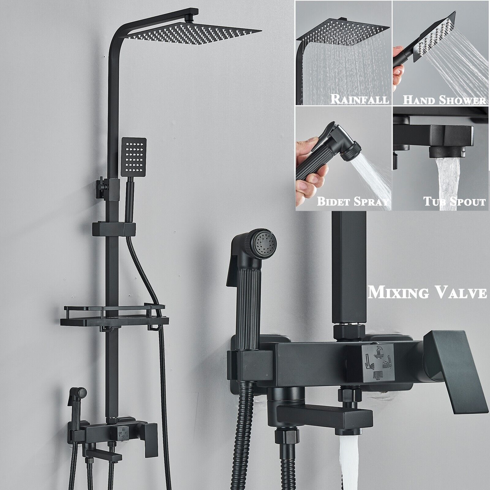 

Черная система смесителей для душа, комбинированный набор для душевой насадки с распылителем для биде