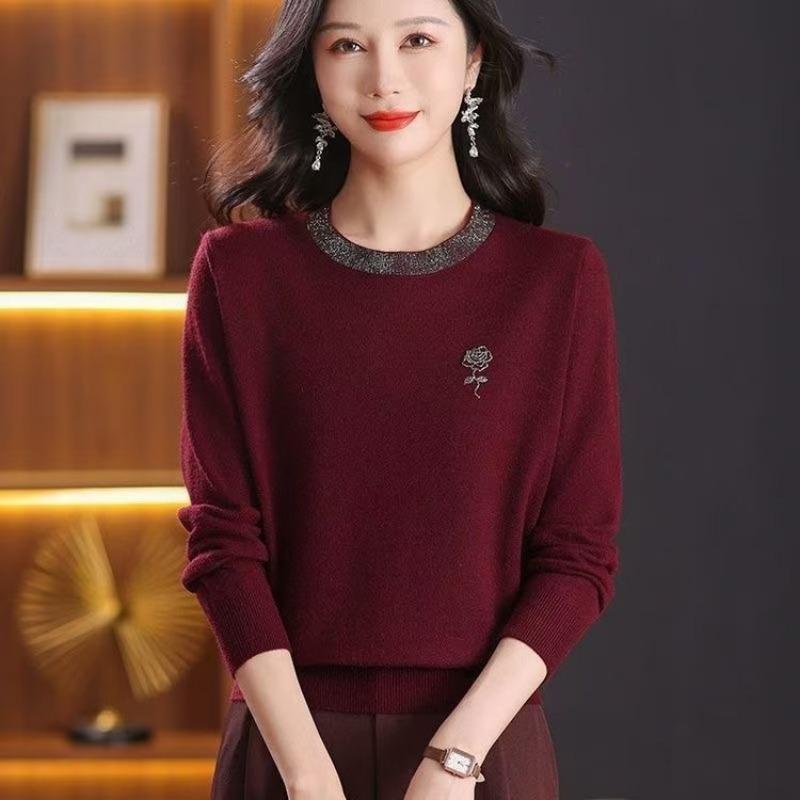 

Весняна мода Повсякденний жіночий одяг Однотонний Універсальний В язаний Светр Пуловер Топ 3XL кларет