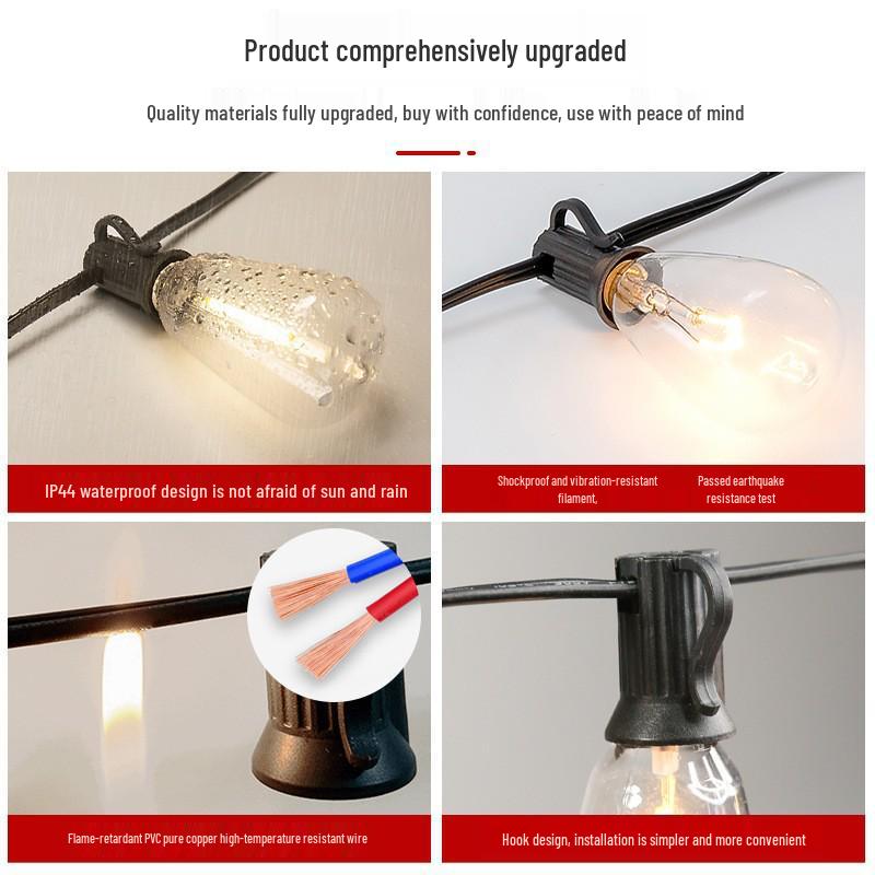 Solar LED Retro ST38 G40 Outdoor Waterproof String Lights for Camping and Courtyard Atmosphere