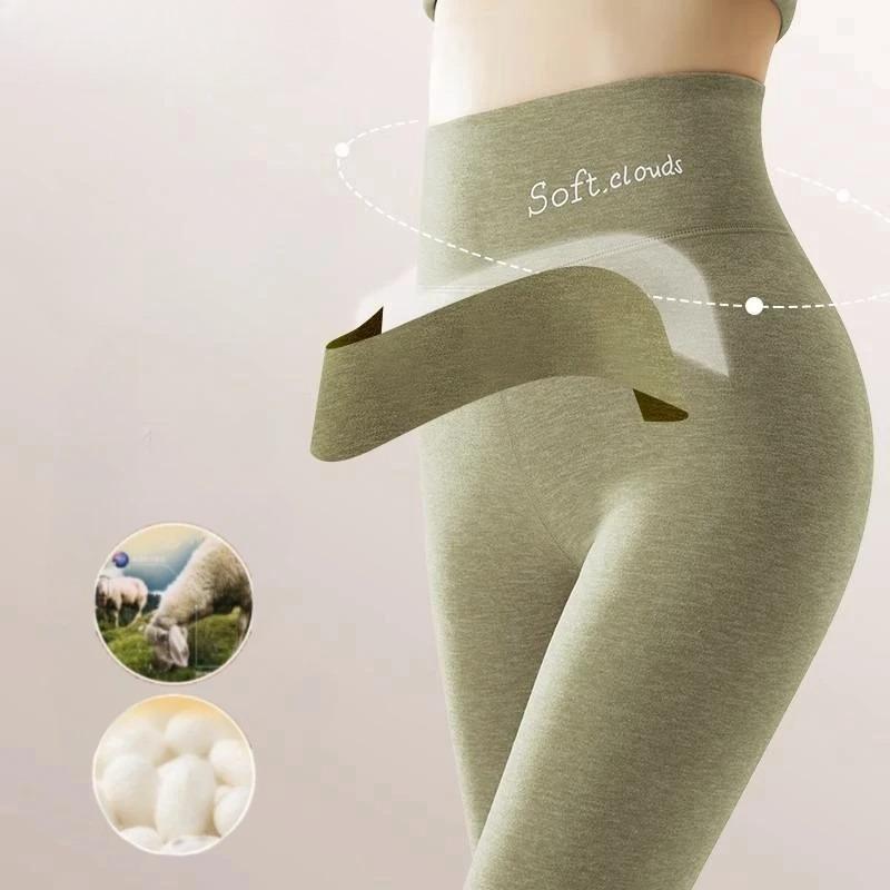 Velvet Leggings Mulberry Silk Seamless Wool Pants Women Winter Thermal Pants High Waist Tummy Control Butt Lift Long Johns