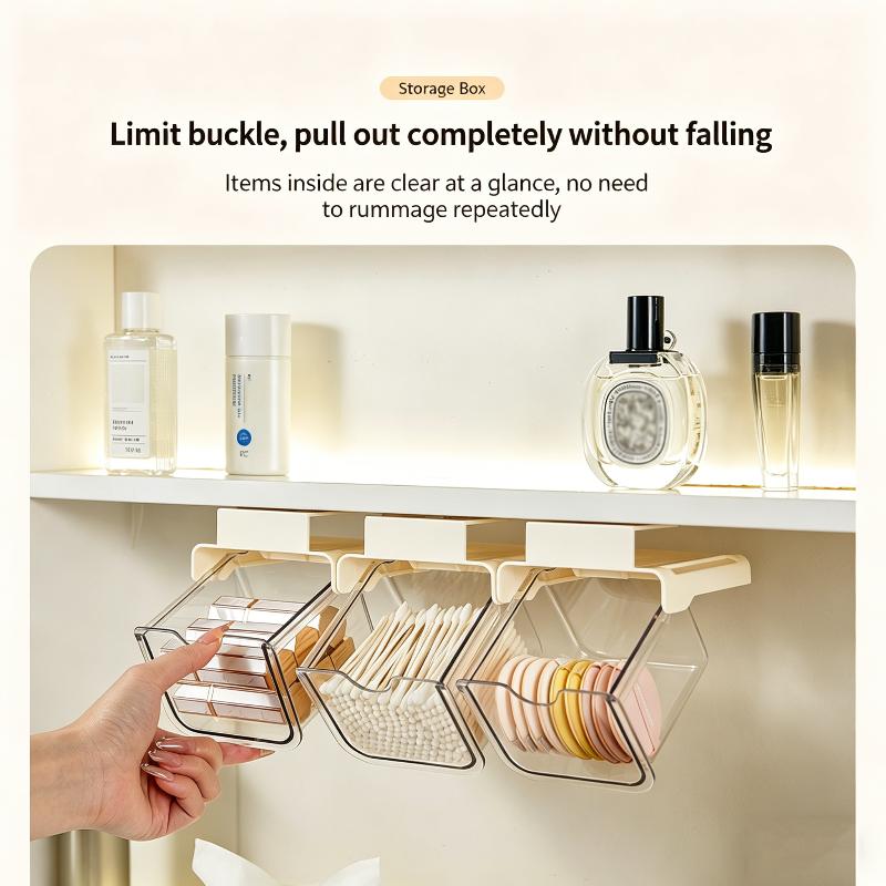 Drawer Storage Box Bathroom Transparent Suspended Cotton Swab Storage Box Under The Mirror Cabinet Pull-Out Storage Case
