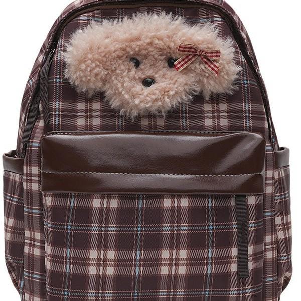 Retro-karierter Welpen-Rucksack im College-Stil für Herbst/Winter – stylische All-Match-Schultasche für Mädchen