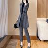 Women's Striped Long Trench Coat & Pant Suit Set