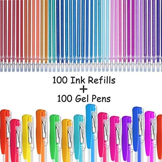 Gelmushta Gel Pens 100 Unique Colors (No Duplicates) Set for Adult Coloring Books Drawing with Case