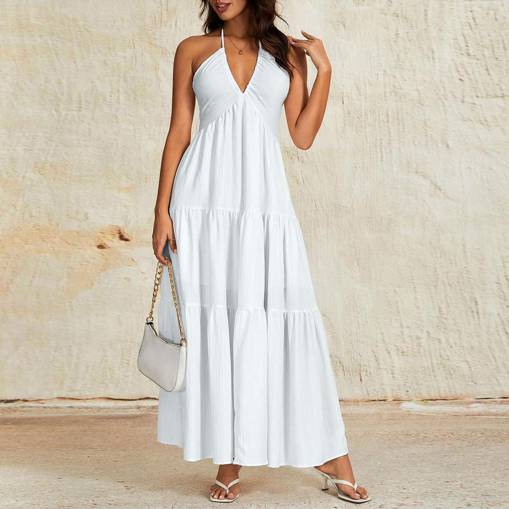 Women's V,Neck Relaxed,Fit Backless Resort Dress