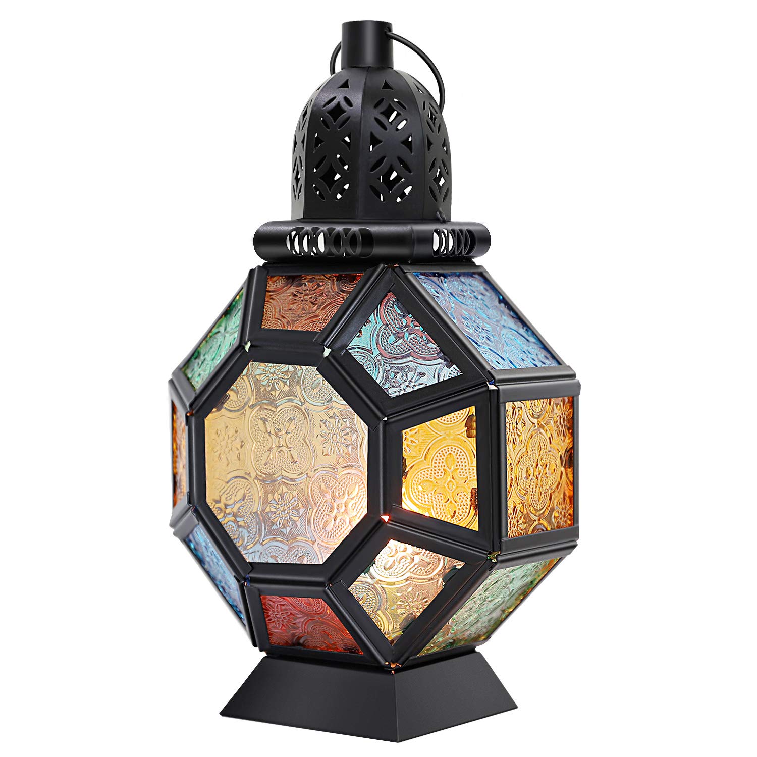

Lewondr Windproof Moroccan Stained Glass Candle Holder with Metal for Indoor and Outdoor 24 Colorful Glass Black and Various Suitable for Patios and