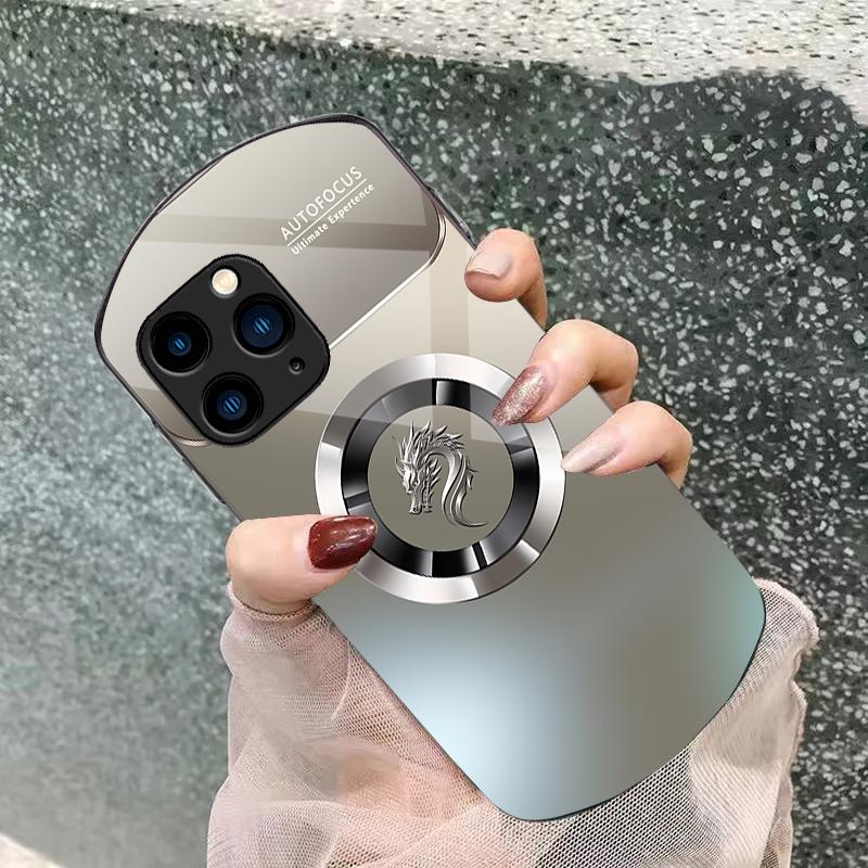 Gradient Circle Dragon For Iphone 11 12 13 14 15 Pro Max Plus Mini 7 8 Se 2020 X Xs Xr Elliptical Tempered Glass Phone Case