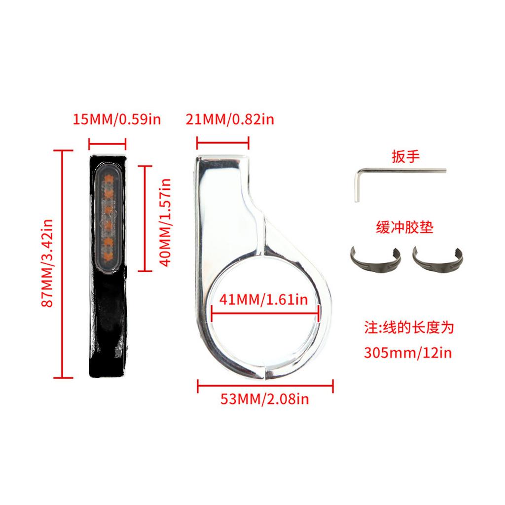 39-41MM Motorcycle ATV Front Fork Turning Signal Indicator Lights Amber Lighting Daytime Running Lamp for Honda Kawasaki Suzuki
