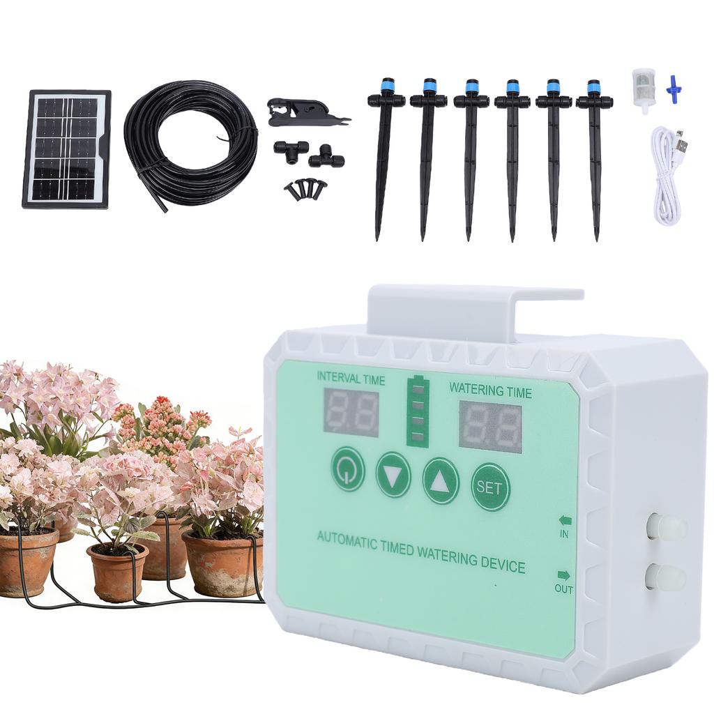 Solar   Automatisches Tropfbewässerungssystem für Pflanzen Innen Außen Garten mit Timer Regenwassersammler   Düse   Kit