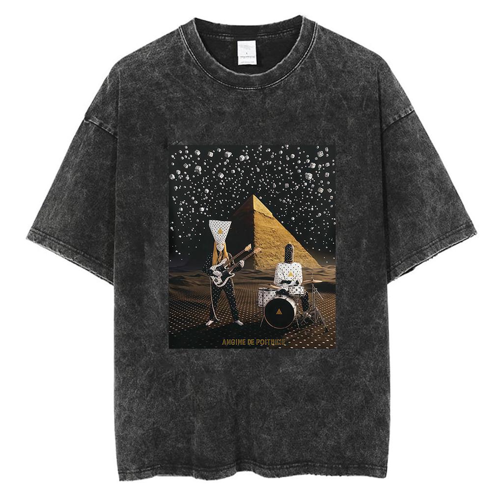 Rock Band Angine De Poitrine Vintage Washed T Shirts Mens Women Fashion Gothic Short Sleeve Tshirt Punk Hip Hop Clothing Tees