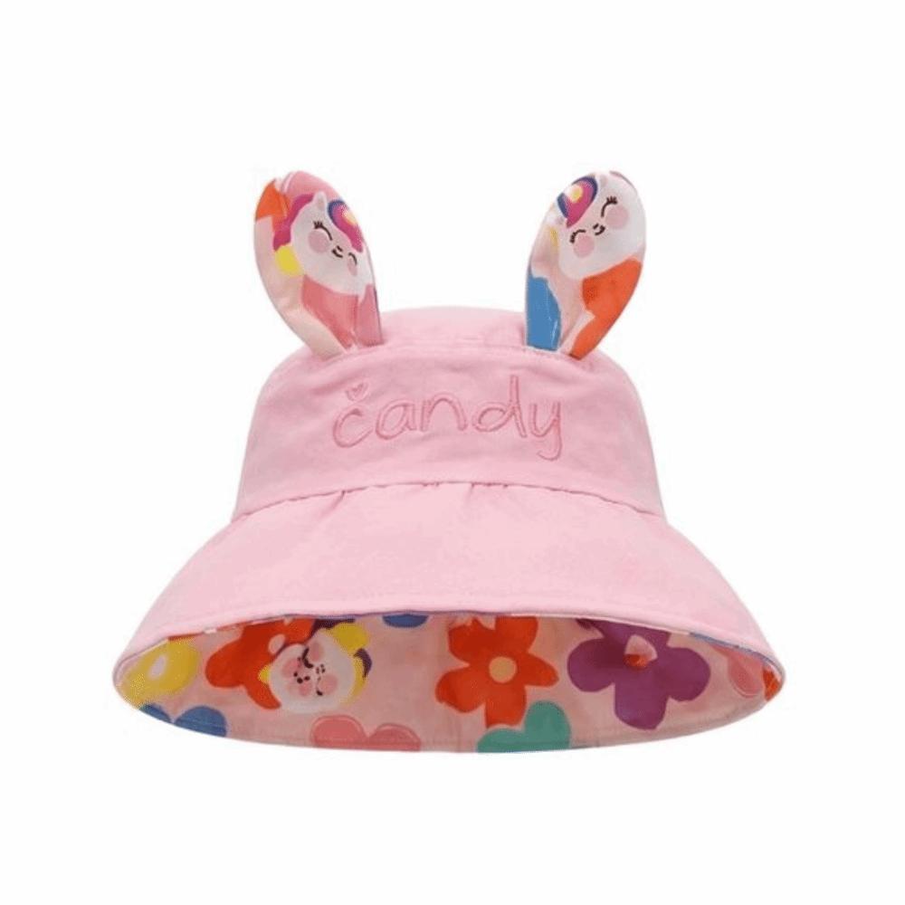 Cotton Children Rabbit Ears Sun Hat Adjustable Wide Brim Hat Kids Empty Top Sunscreen Hat  Running