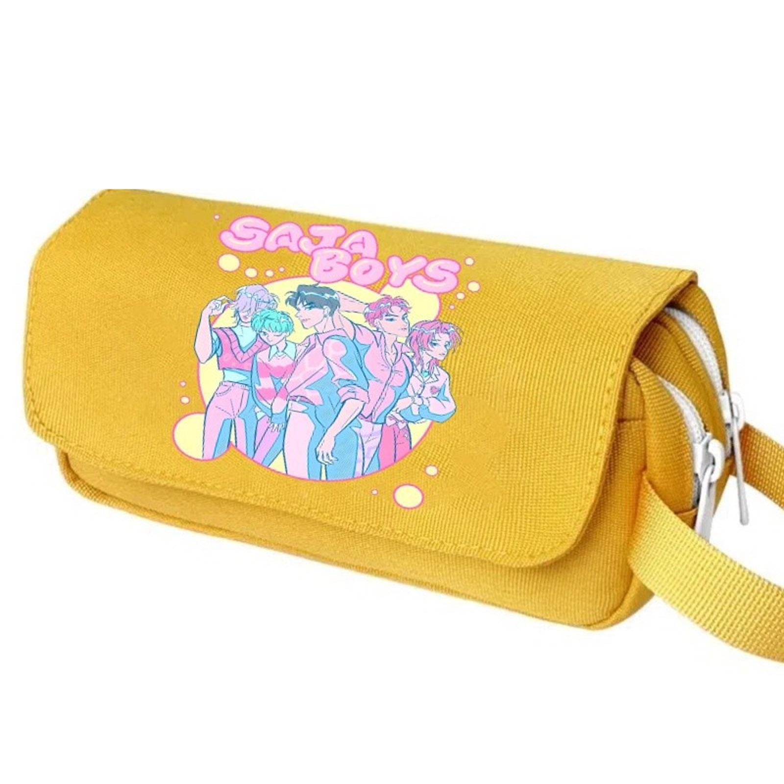 Large Capacity Double Layer Handheld Pencil Case with Cartoon Print Durable Canvas Material Suitable for Elementary and Middle School Students One Size