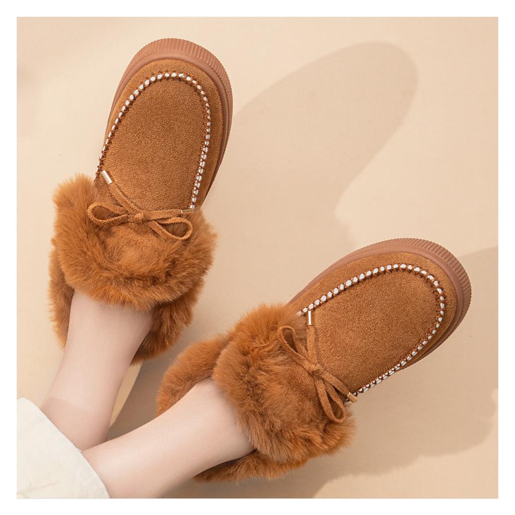 Cotton Shoes, Women's Fur Shoes, Butterfly Knot Snow Boots, Cold Resistant and Warm Women's Boots, Trendy and Versatile Women's Cotton Boots