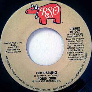 

7inch Record ROBIN GIBB - Oh! Darling RS907 RSO 1978 US Rock Used