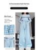 Women's High Waist Blue Plaid Wide-Leg Pants - Petite, Loose-Fit, Casual Summer Style