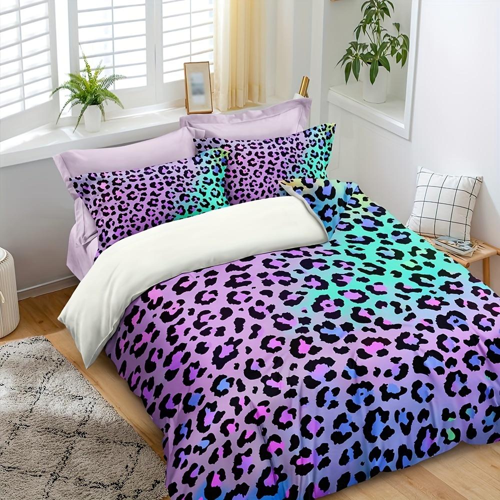 Purple Cheetah Wild Leopard Bedding Set  Animal Duvet Cover Set Bedroom Decor 1Pc* Duvet Cover+2Pcs Pillowcases