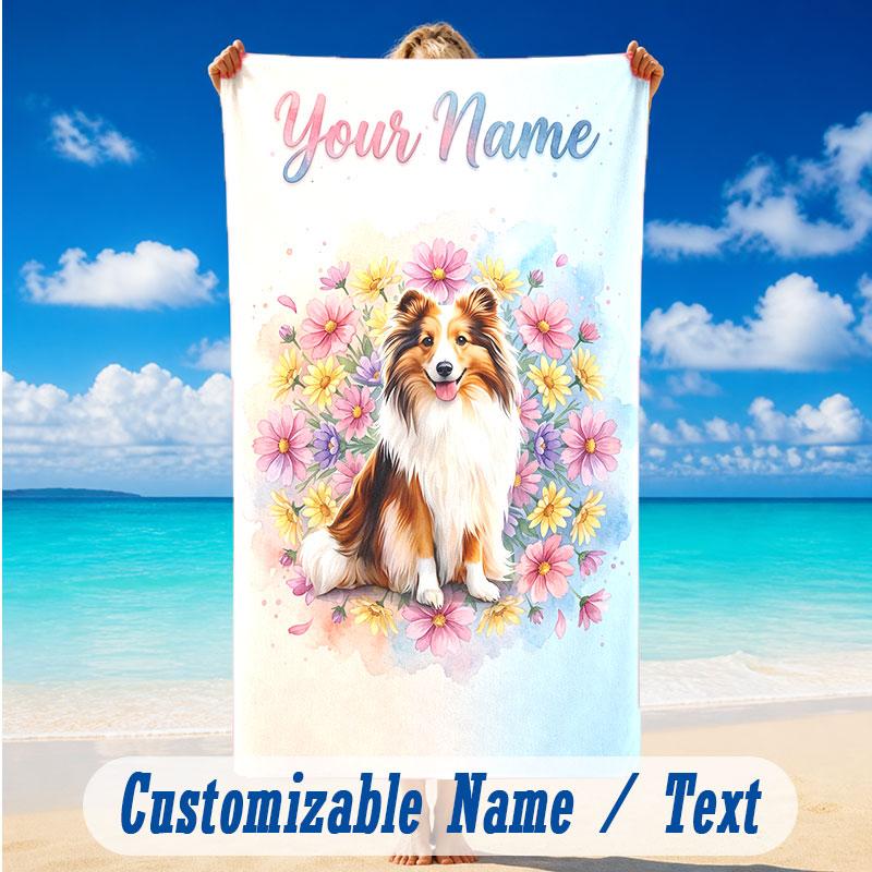 Dog Theme Beach Towel Personalized Custom Name & Text Soft Quick Dry Beach Towel for Swimming Travel