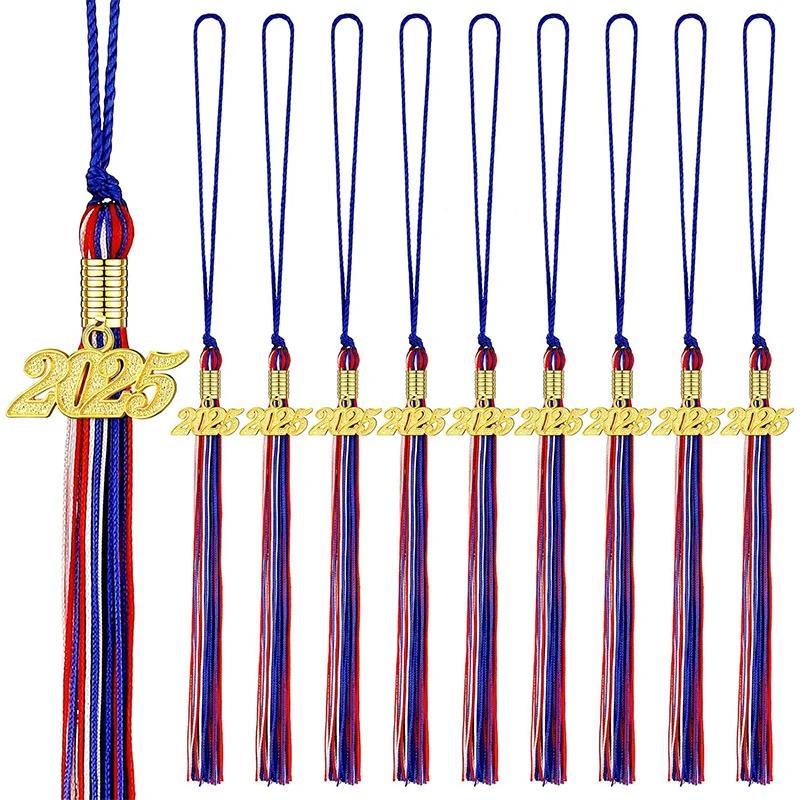 Set of 10 Graduation Tassels with Gold Year Cap Fringe Honor Cords for Diploma Ceremony Party Decoration Accessories