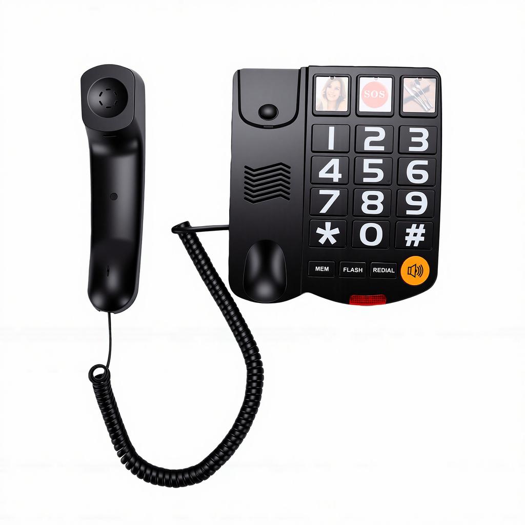 Extra lautes 110dB Festnetztelefon mit großen Tasten für Senioren, mit 3 Foto-Kurzwahltasten, Freisprechfunktion und lauter Klingel