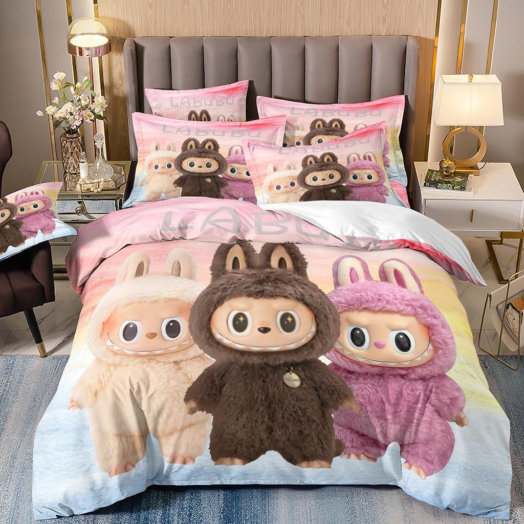 Cartoon Cute Labub 3D Printed Quilt Cover Three-Piece Set Student Dormitory Bedding Four-Piece Set