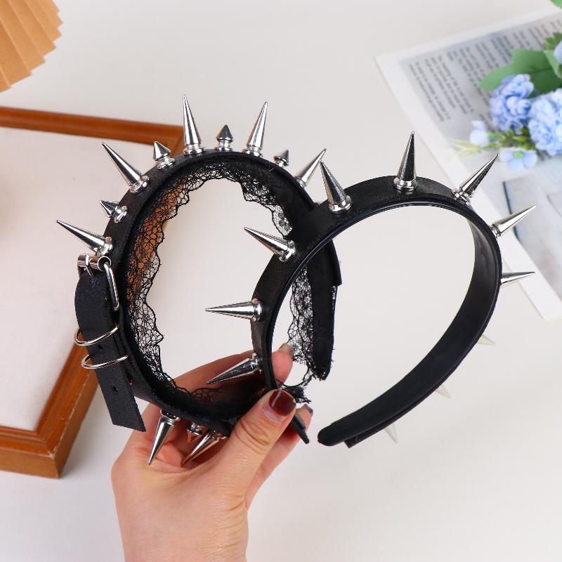 Gothic Punk Goth Headwear Women Headband Girls Rivets Headwear Cosplay Headdress Lace Hair Accessories