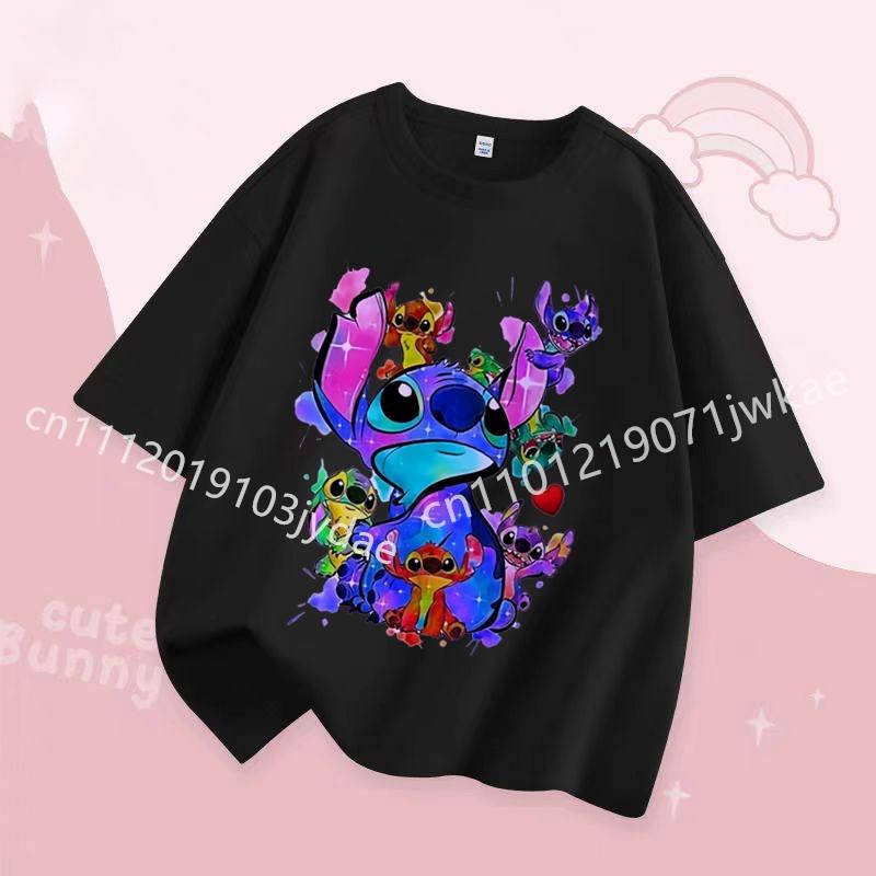 Stitch Kids T Shirt Cute Cartoon Print Short-Sleeved Fashion Casual Round Neck T-Shirt for Boys and Girls Daily Tops