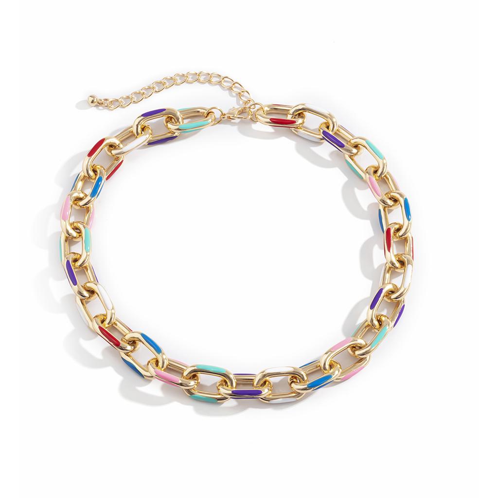 Colorful Paint Metal Thick Link Chains Necklace for Women Boho Short Chunky Choker Necklaces 2026 Fashion Chains On Neck Jewelry