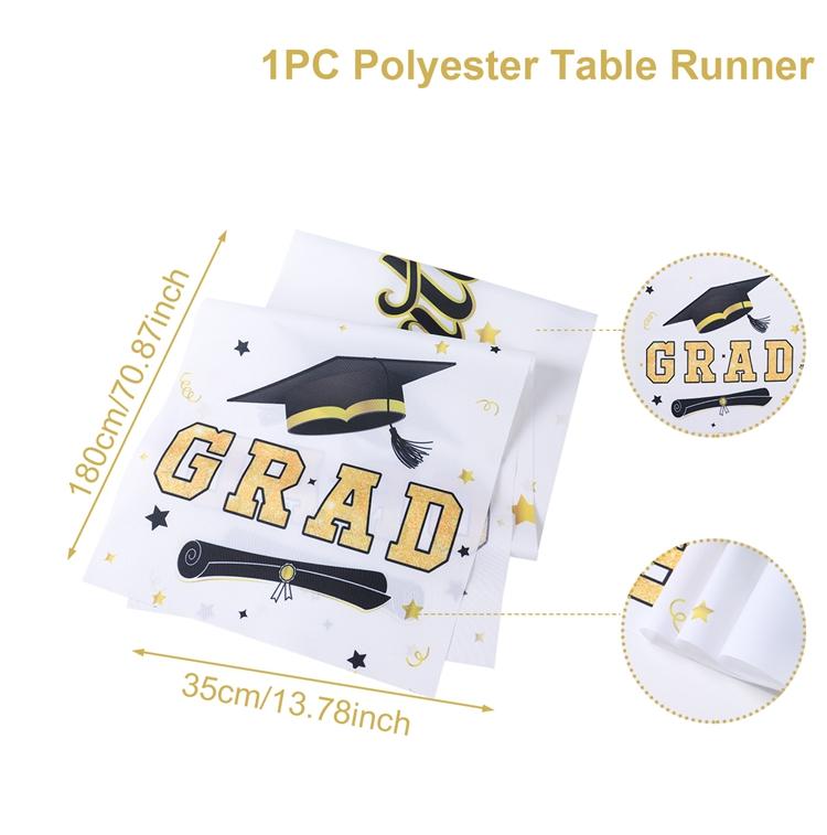 Graduation Table Runner Graduation Decorations 2026 Black Gold Polyester Graduation Table Cloth Prom Grad Party Table Decoration