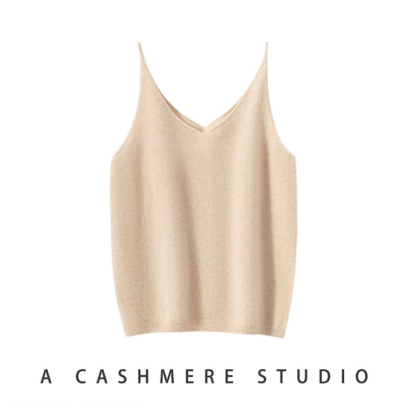 Women's 100% Pure Cashmere Thin Strap Camisole - Versatile Autumn/Winter Knit Pullover