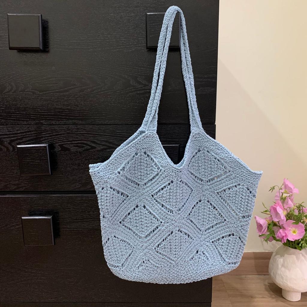 Nieuwe Trend Dames Tas Haakwerk Handtas Retro Gebreide Effen Kleur Holle Top-handle Tote Tas Reizen Shopper Schoudertas
