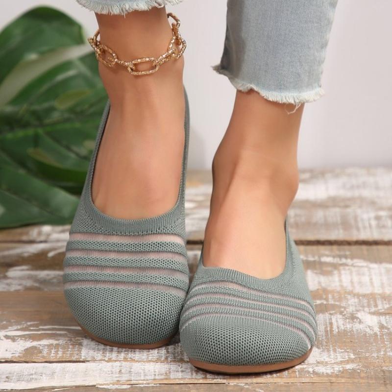Fashion New Women  Toe Flat Shoes Solid Color Knitted Slip on Shoes Casual Breathable Ballet Flats Women Flat Shoes Loafers Women