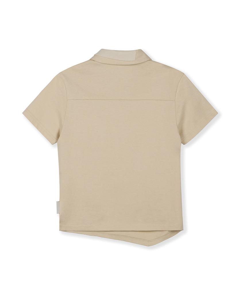 Yusentig Double Collar Slim Asymmetrical Collar T-Shirt Beige Aw5Me43391