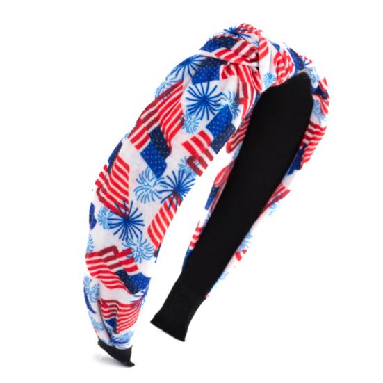 Americká vlajka čelenka ženy dívky červená bílá modrá elastická vlasová obruč protiskluzový uzlový design pokrývka hlavy vlastenecké 4. července vlasové doplňky