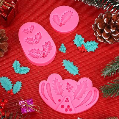 3Pcs Christmas Holly Leaves Silicone Molds Holly Leaf Fondant Chocolate Dessert Cake Decorating Baking DIY Art Crafts Making