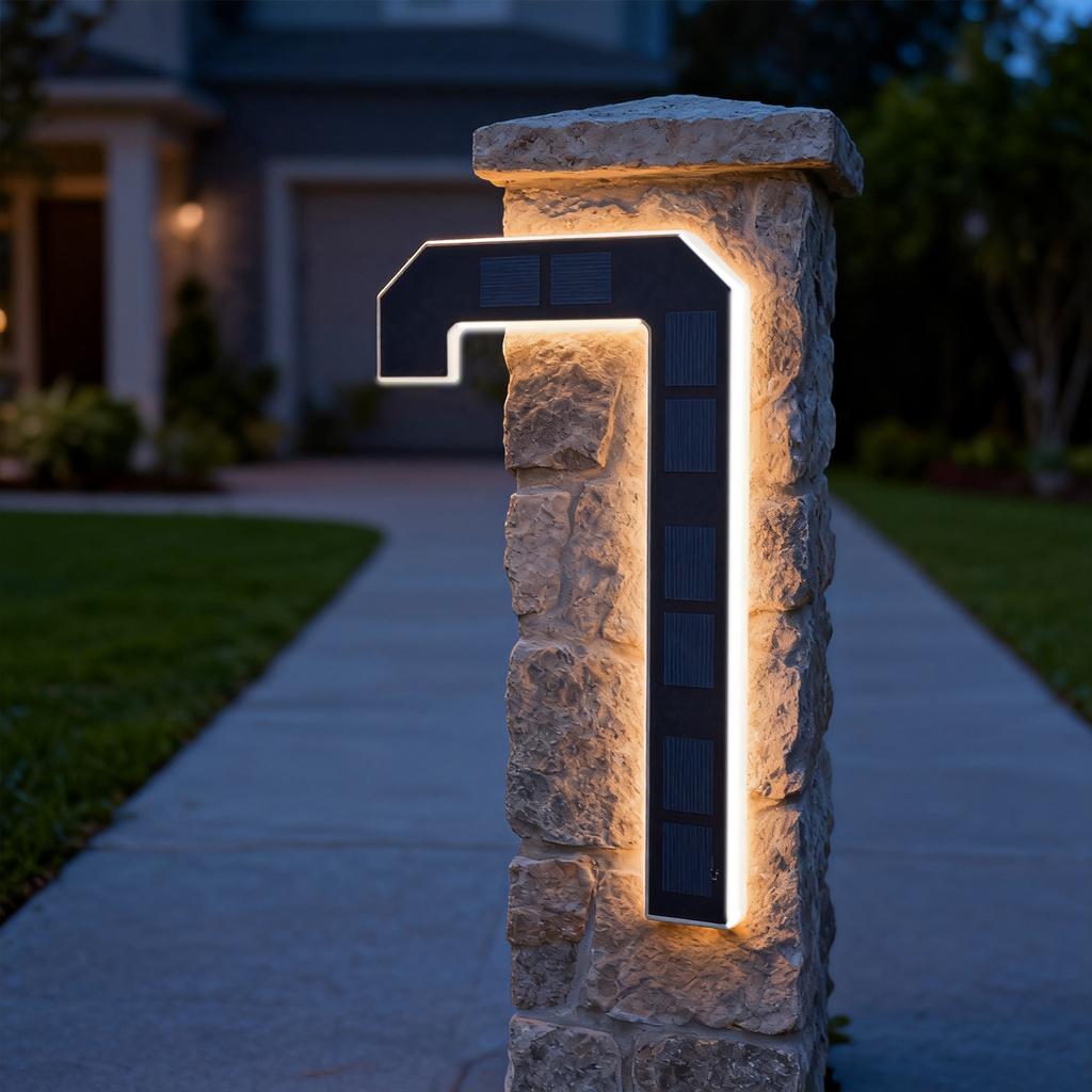 LED Solar House Number Light, IP44 Waterproof Outdoor Glowing Address Signs, Illuminated Address Plaque for Home Hotel Office