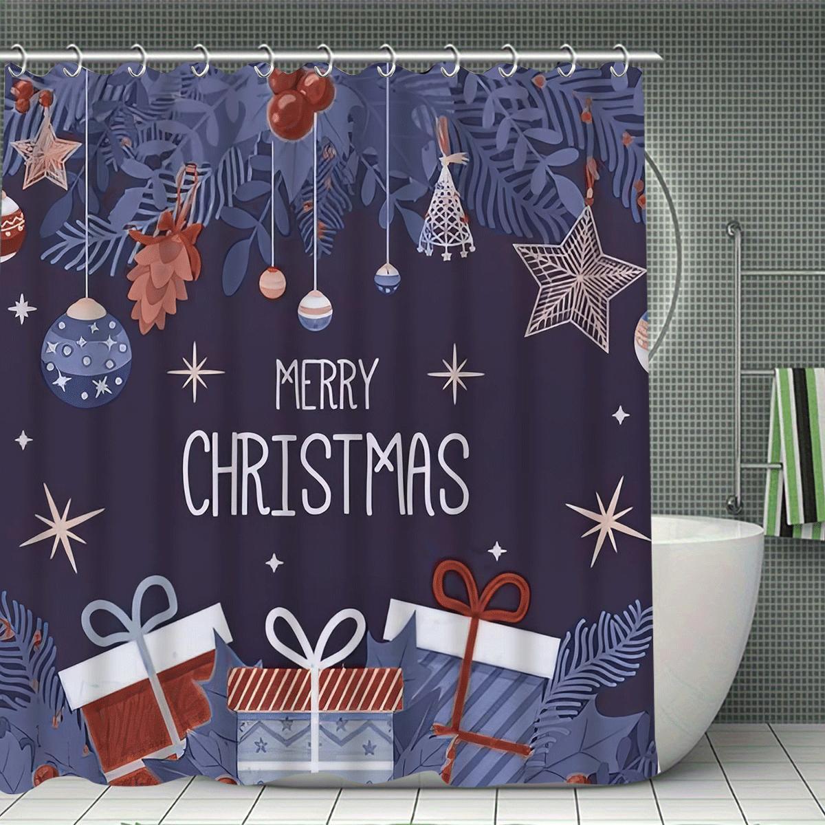 

Счастливого Рождества 4 шт. Рождественские украшения набор шторки для душа, шторка для душа, коврик для ванной, U-образный коврик для туалета, туалет 90x180cm