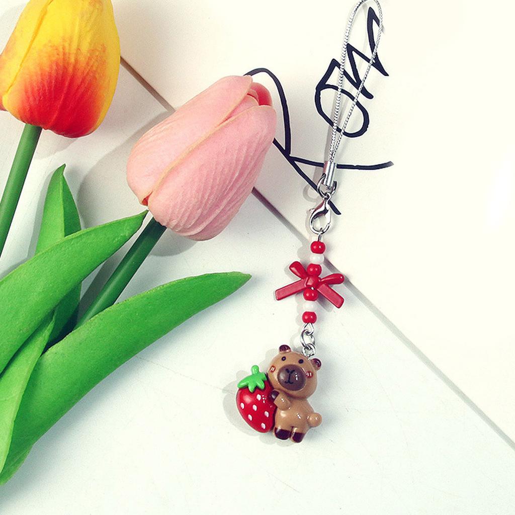Adorable Capybara Beaded Phone Charm Cute Handcrafted Resin Keychain Pendant for Young Women and Fashion Enthusiasts