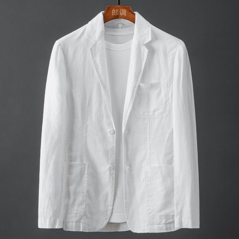 White Linen Suit Coat Men's Spring Summer Pure Color Slim Casual Business Thin Mens Blazer Jacket Comfortable Breathable