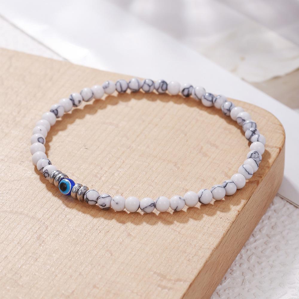 Minimalist Eyes Bracelet 4mm Stone Beaded Braslet Lucky Red Howlite Lava Wooden Braclet Chakra Mediation Yoga Brazalete