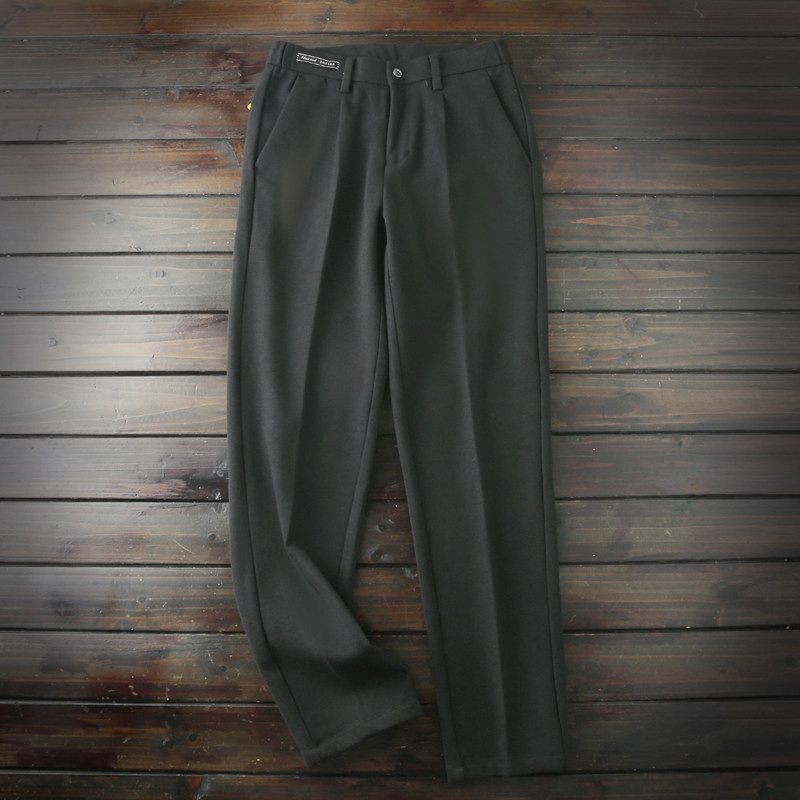 Strong Word of Mouth! Fleece Blended Elastic Sanding! High end Men's Autumn and Winter Commuter Fit Straight Casual Trousers